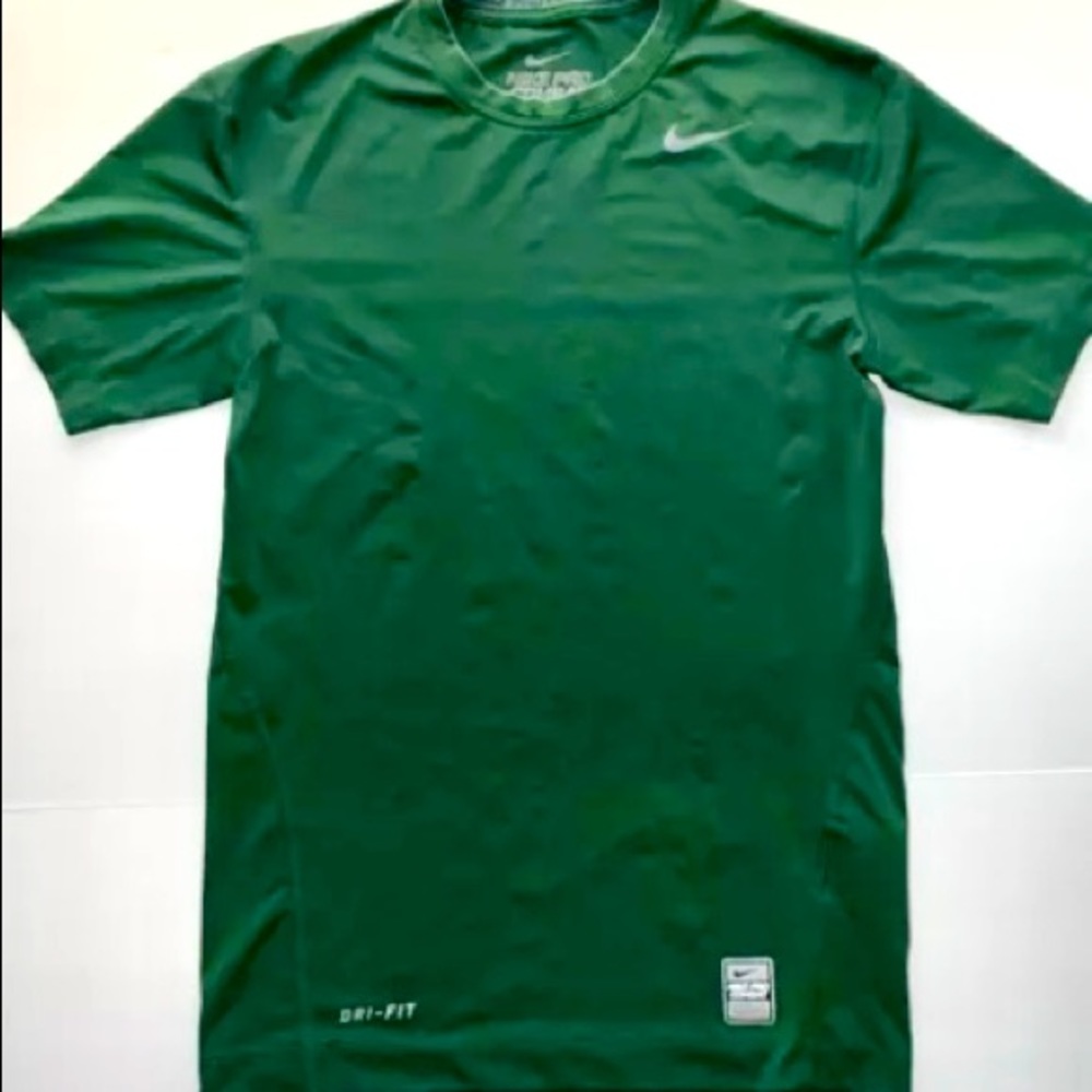 Nike Pro Combat Dri Fit Green Short Sleeve Shirt, Size Medium
